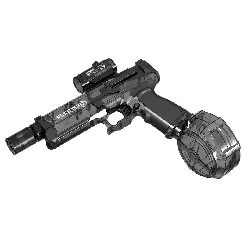 Electric water pistol with light effects showing automatic water feeding system
