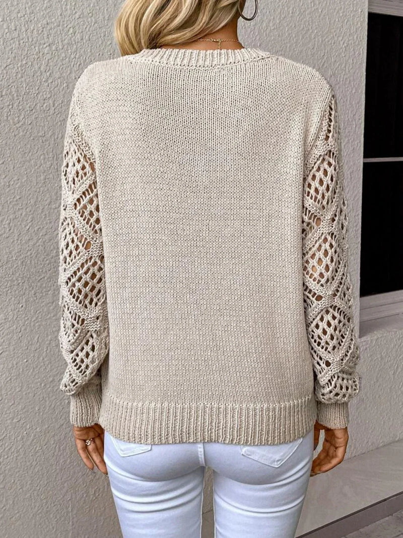 NZ Stylish V-Neck Pullover Sweater with Chic Cutout Sleeves