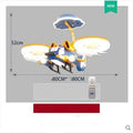 Yellow and blue ceiling fan light with acrylic shade and metal blades for bedroom installation