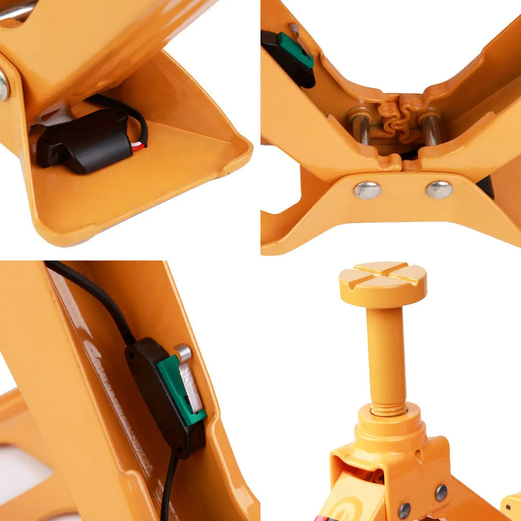 Yellow steel electric car jack set with 12V power and electric wrench for vehicle tyre changes