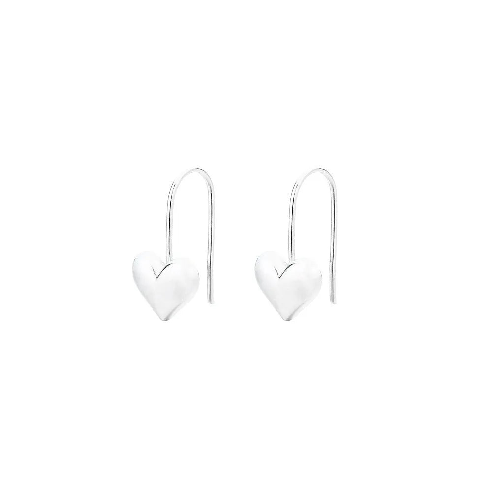 Korean style silver-colour heart-shaped copper earrings with glossy three-dimensional finish