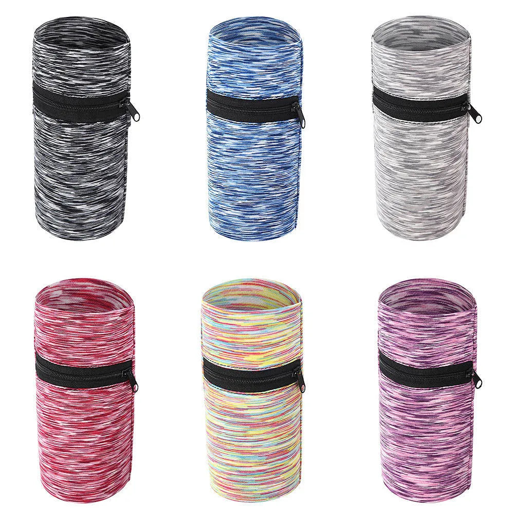 Large capacity polyester sports arm bag for mobile phones shown in multiple colour options including black, blue, and striped patterns.