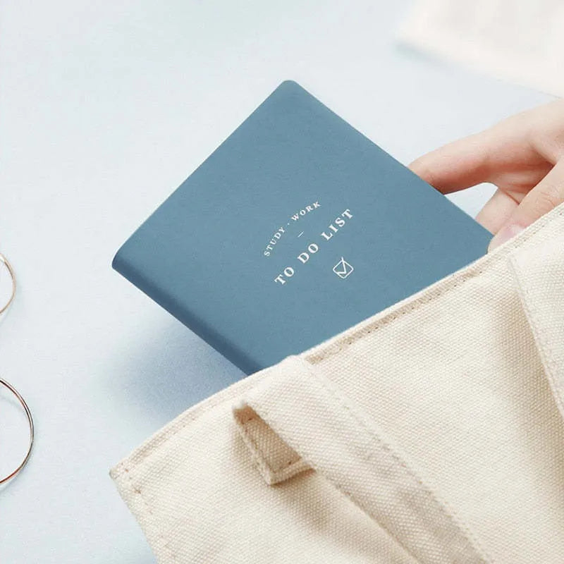 Simple style A6 portable todo list notebook with PU cover in macaron yellow, green, pink, or blue.