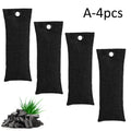 Set of four bamboo charcoal deodorising bags in different colours for shoe and household odour absorption.
