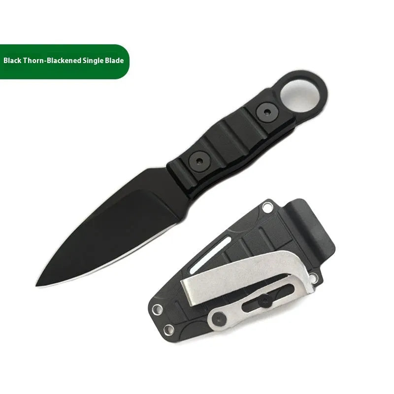 Outdoor camping portable high hardness stainless steel straight knife with black finish