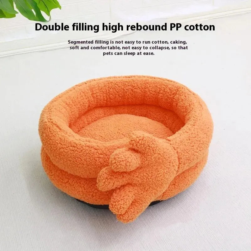 Yellow plush pet kennel mattress with fleece lining measuring 48 by 20 centimetres.