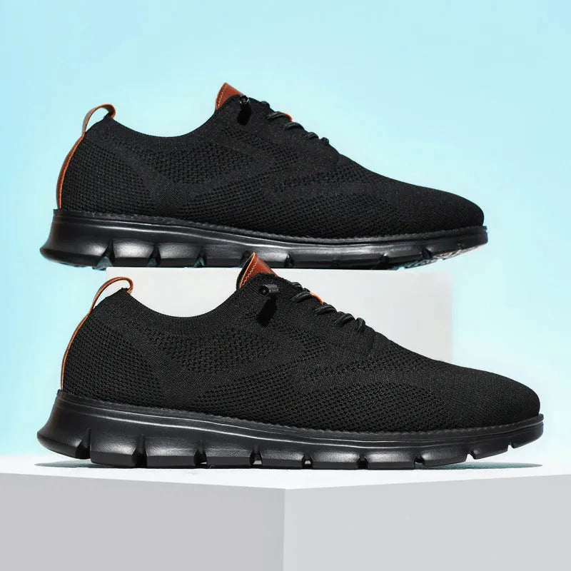 Men's flat bottomed casual tennis running shoes in dark blue black brown with EVA upper and rubber sole