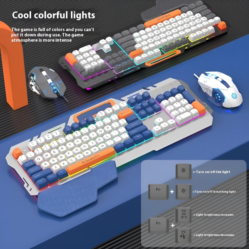 Blue wired gaming keyboard and mouse combo with backlit keys and 1.5m cable