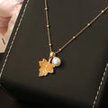 Retro gradient crystal maple leaf pendant necklace on copper chain for women