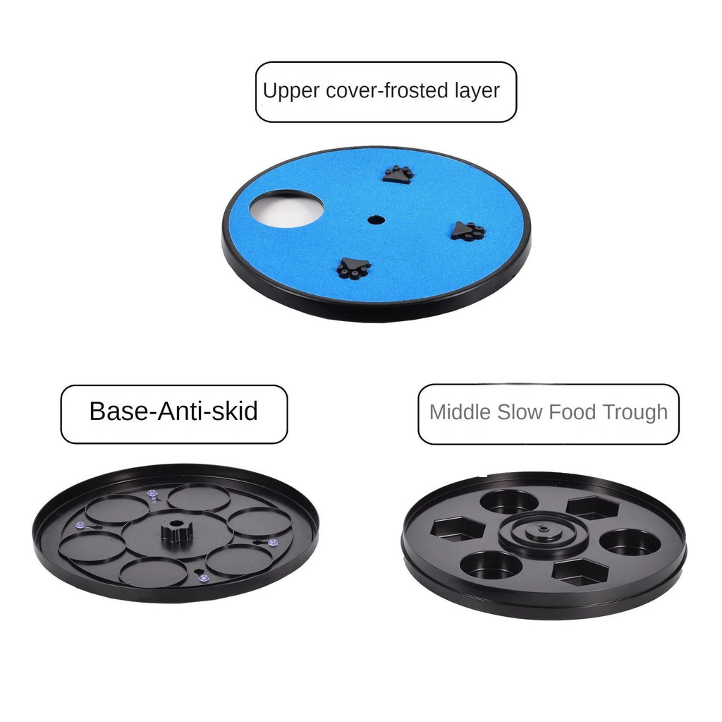 Square dog nail file scratch board with rotating slow feeder compartments and suction cup base