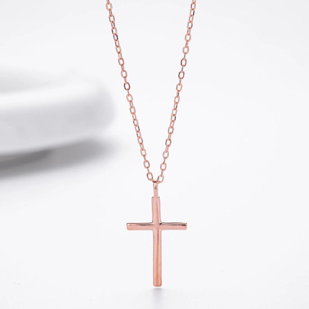 S925 sterling silver cross pendant necklace with adjustable O-shaped chain in gold, platinum or rose gold finish