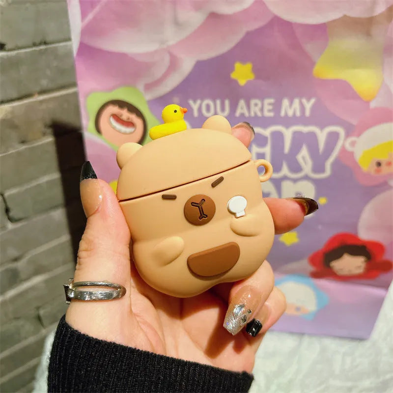 Capabala Capybara Bluetooth Earphone Cover Silicone Soft Shell for AirPods 1st 2nd 3rd Gen Pro Pro2 Cartoon Animal Duck Design Cute Protective Case