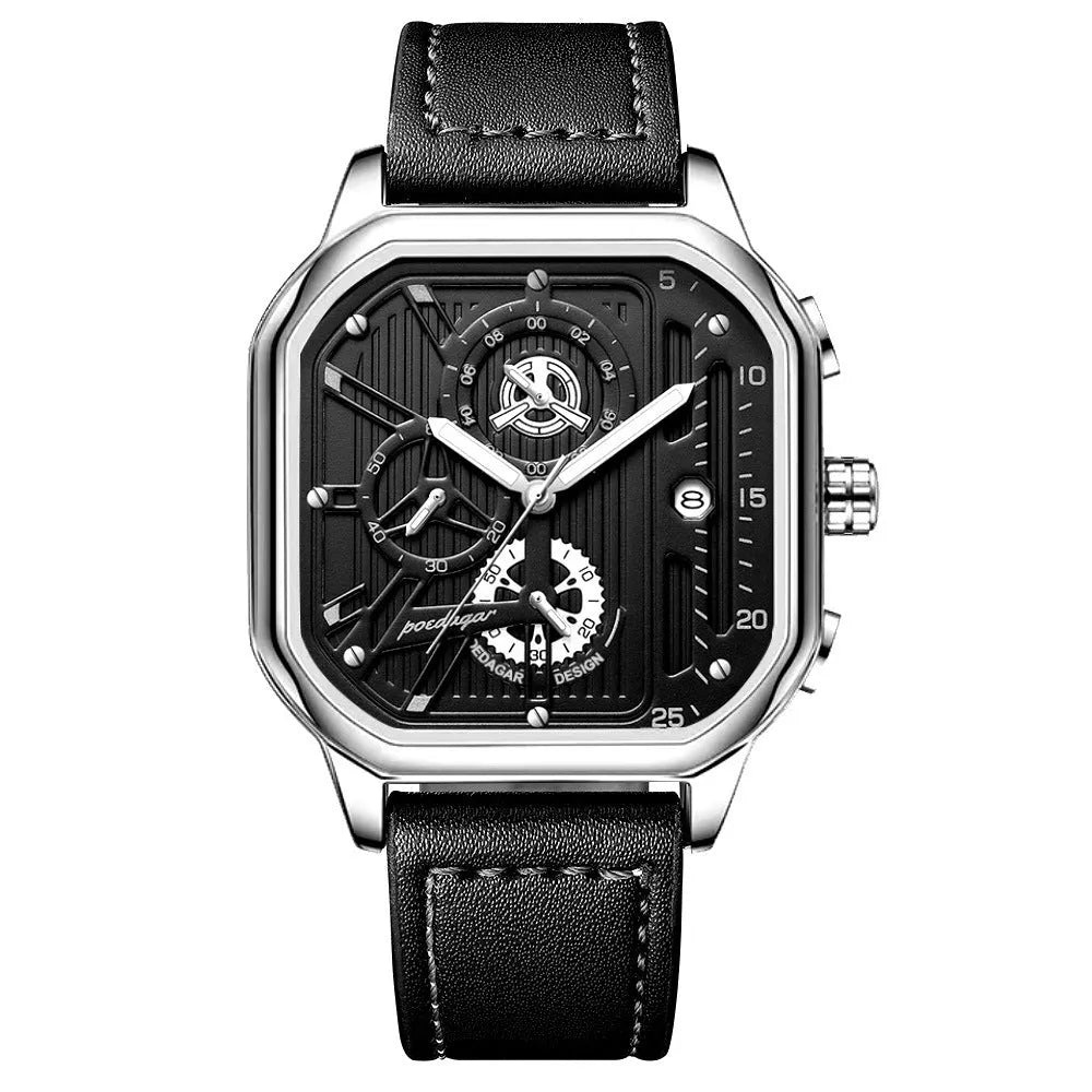 Men's sports quartz watch with belt style strap showing 8mm thickness profile