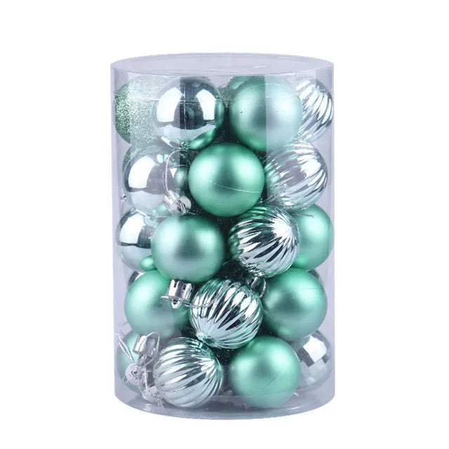 34-piece set of 4cm plastic Christmas balls in assorted colours with shiny finish for tree decoration