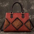 Retro brown top-layer cowhide women's handbag with zipper closure and soft handle, front view