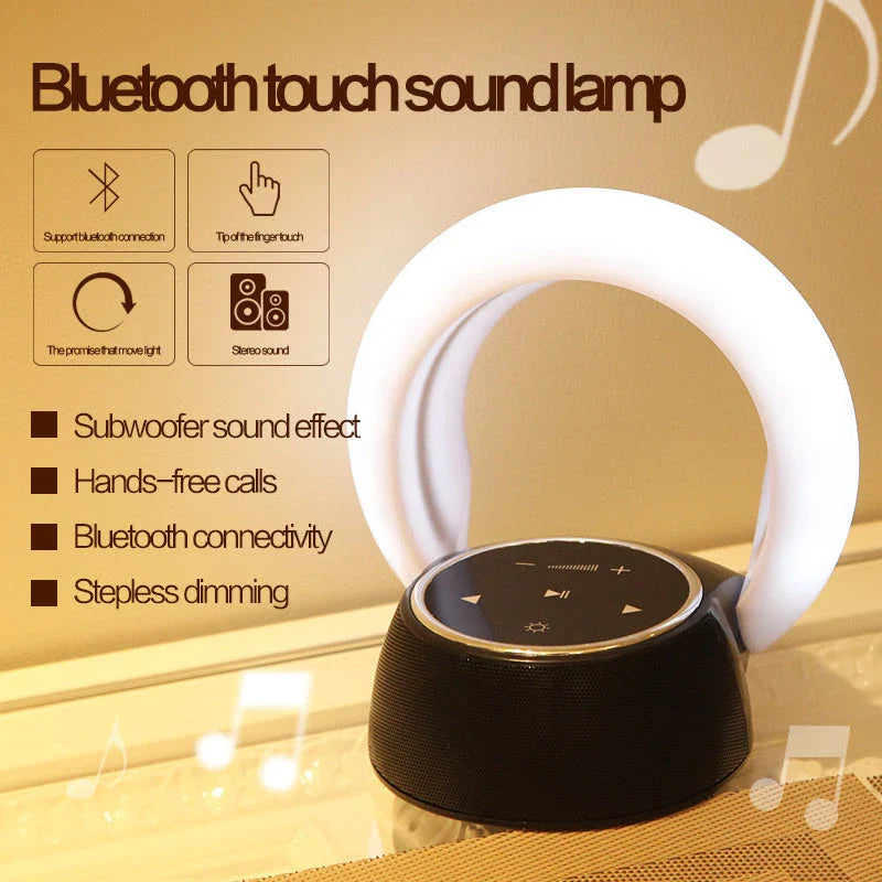 Multipurpose Bluetooth speaker desk lamp with adjustable LED lighting, built-in subwoofer, and touch controls