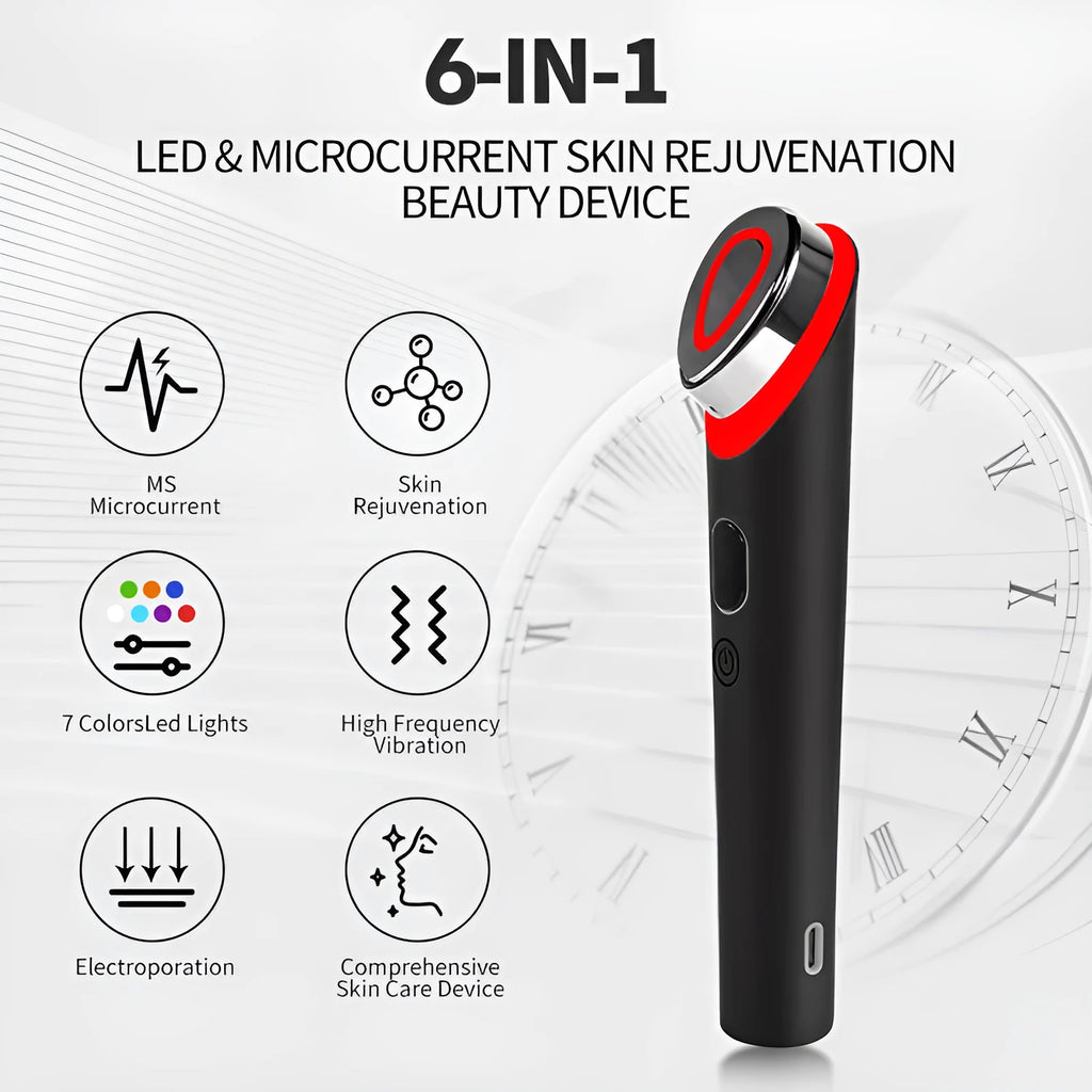 Black portable eye massager with LED light therapy and vibration functions