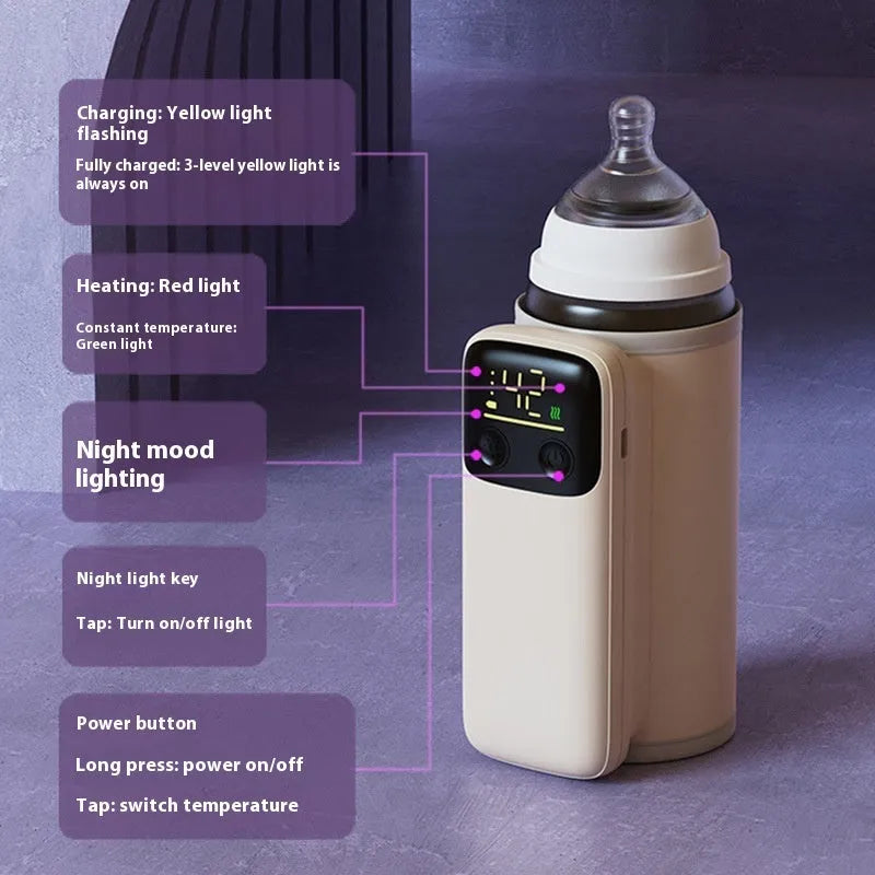 Universal baby bottle insulation warmer with 8000mAh fast-charge battery, charger, and instruction manual.