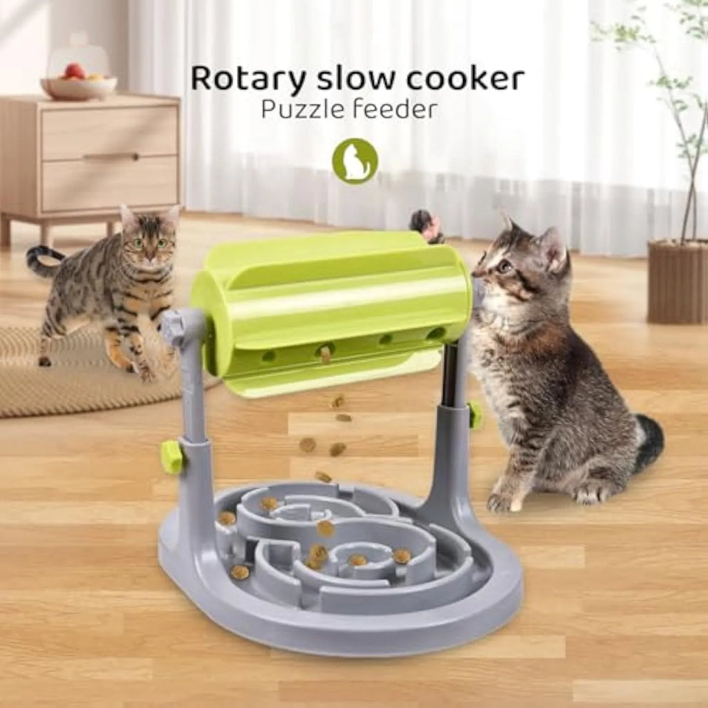 Interactive pet puzzle slow feeder bowl with adjustable height in blue, green, or pink