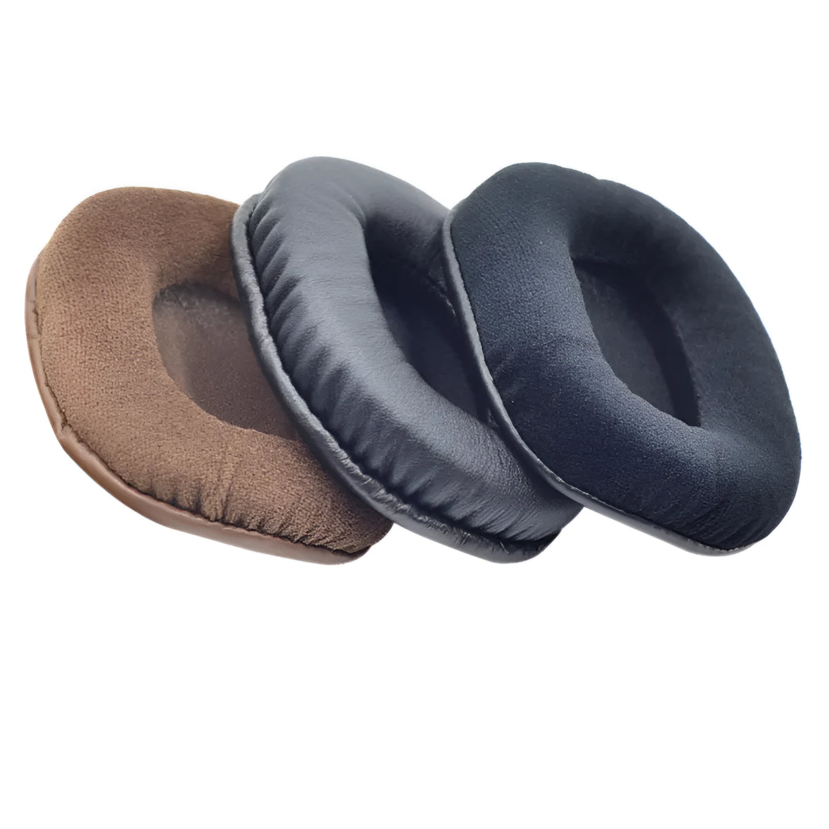 Soft sponge earphone covers in black leather, black flannel, brown flannel and gray flannel for headphones
