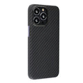 Dull black Kevlar fibre iPhone case with textured volcanic crater pattern and MagSafe magnetic rings