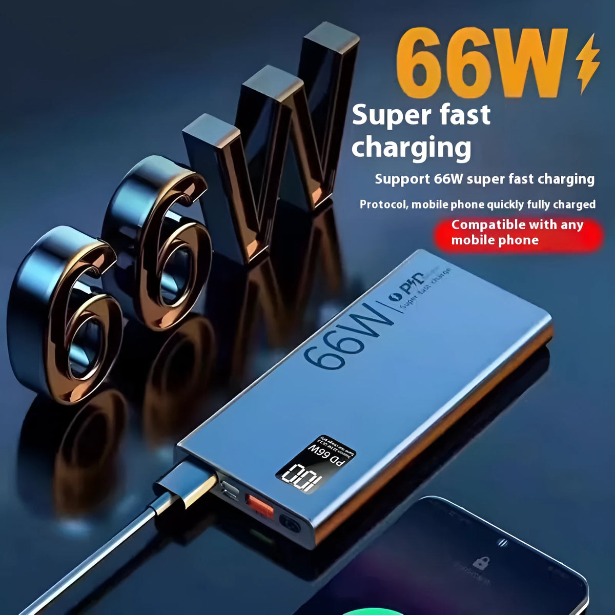66W super fast charge power bank 50000mAh plastic shell black colour portable battery pack