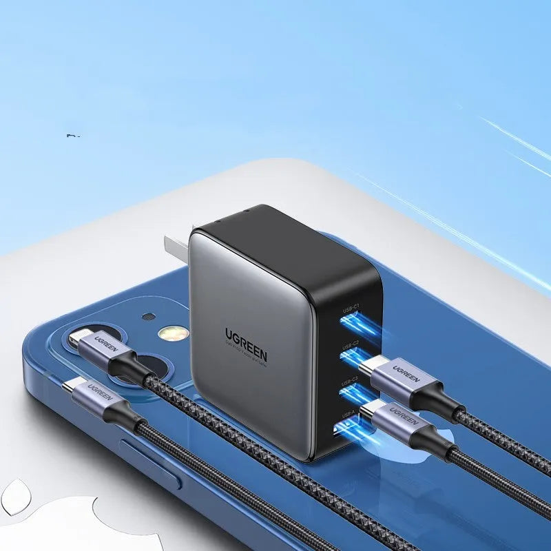 100W gallium nitride multi-port USB charger with compact dimensions