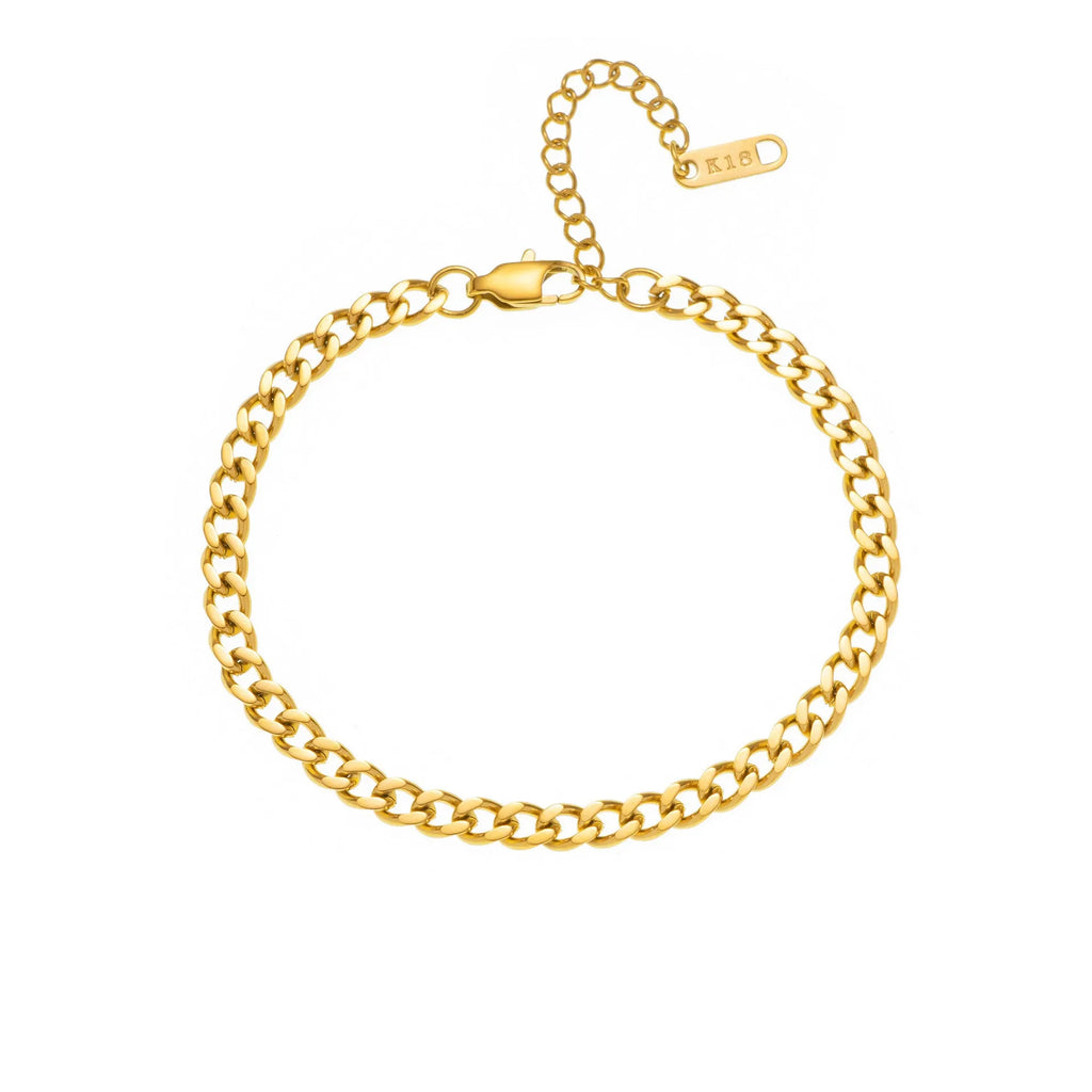 Gold titanium steel necklace with a letter A pendant on a blade chain.