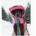 Dirty pink striped dog vest with matching hat for autumn and winter wear
