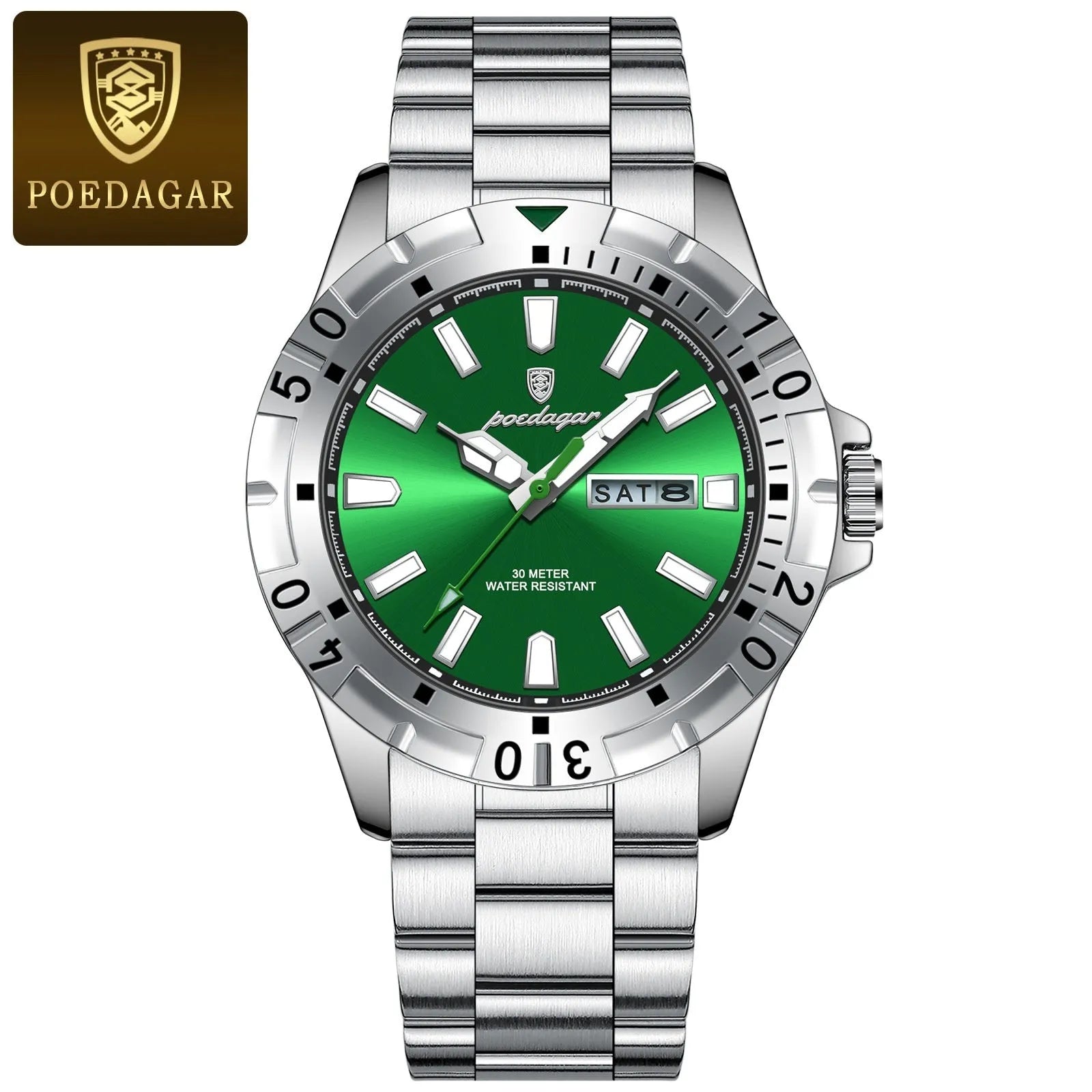 Swiss men's slim 6mm thick luminous waterproof watch in silver and gold colour options on a steel bracelet.
