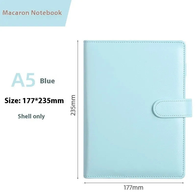 A5 PU leather loose-leaf binder zipper shell notebook cover in solid colour with closed zipper