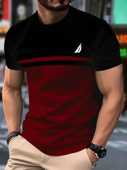 Men's loose casual short sleeve T-shirt in polyester available in multiple colours and sizes