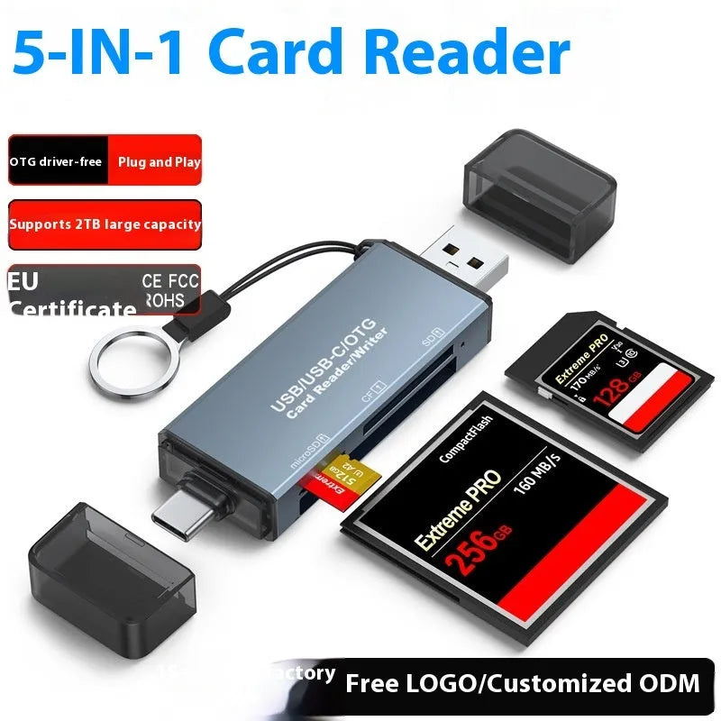Aluminium alloy CF SD TF three-in-one USB card reader with compact dimensions