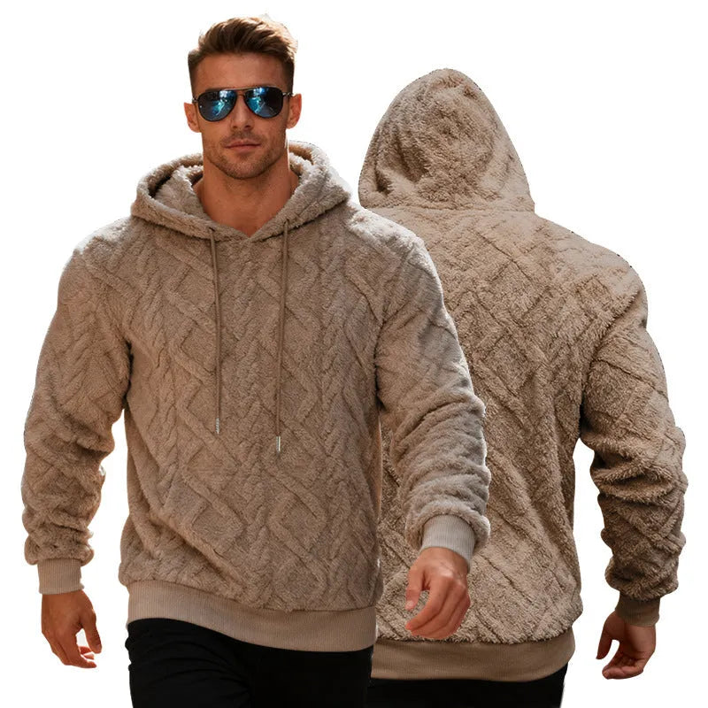 Loose pullover sweatshirt in double-sided velvet with fleece lining, shown in black, light grey, light blue, apricot and brown, sizes S to XXXL