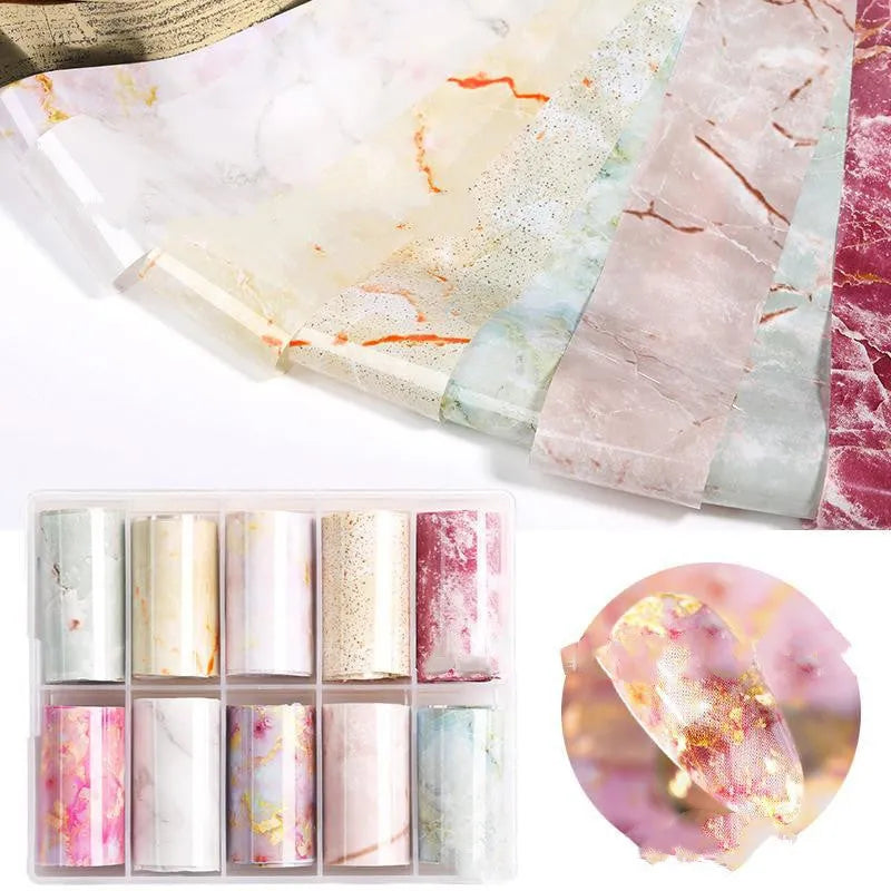 Marble pattern nail art transfer paper sticker set on white background