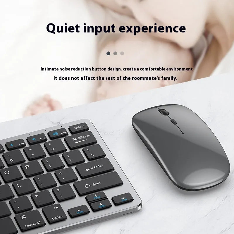Ultra-thin wireless keyboard and mouse combo in silver colour on a desk