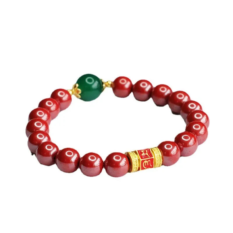 Cinnabar Emperor Sandstone Six Words Motto bracelet with electroplating finish and 8mm diameter