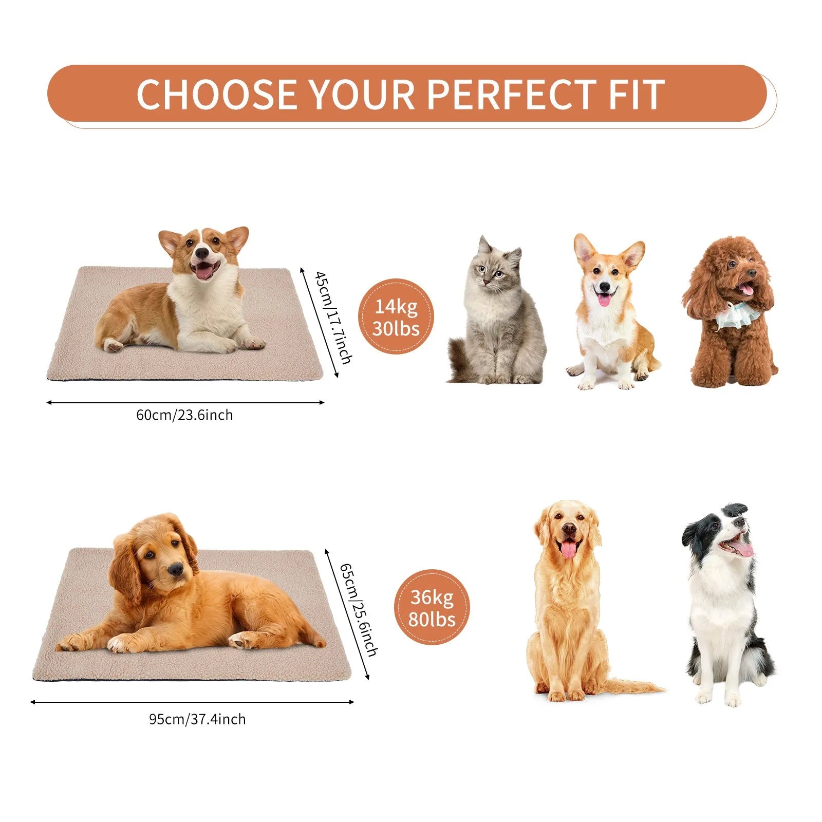 Self-heating plush pet bed pad for cats available in grey, white and yellow colours