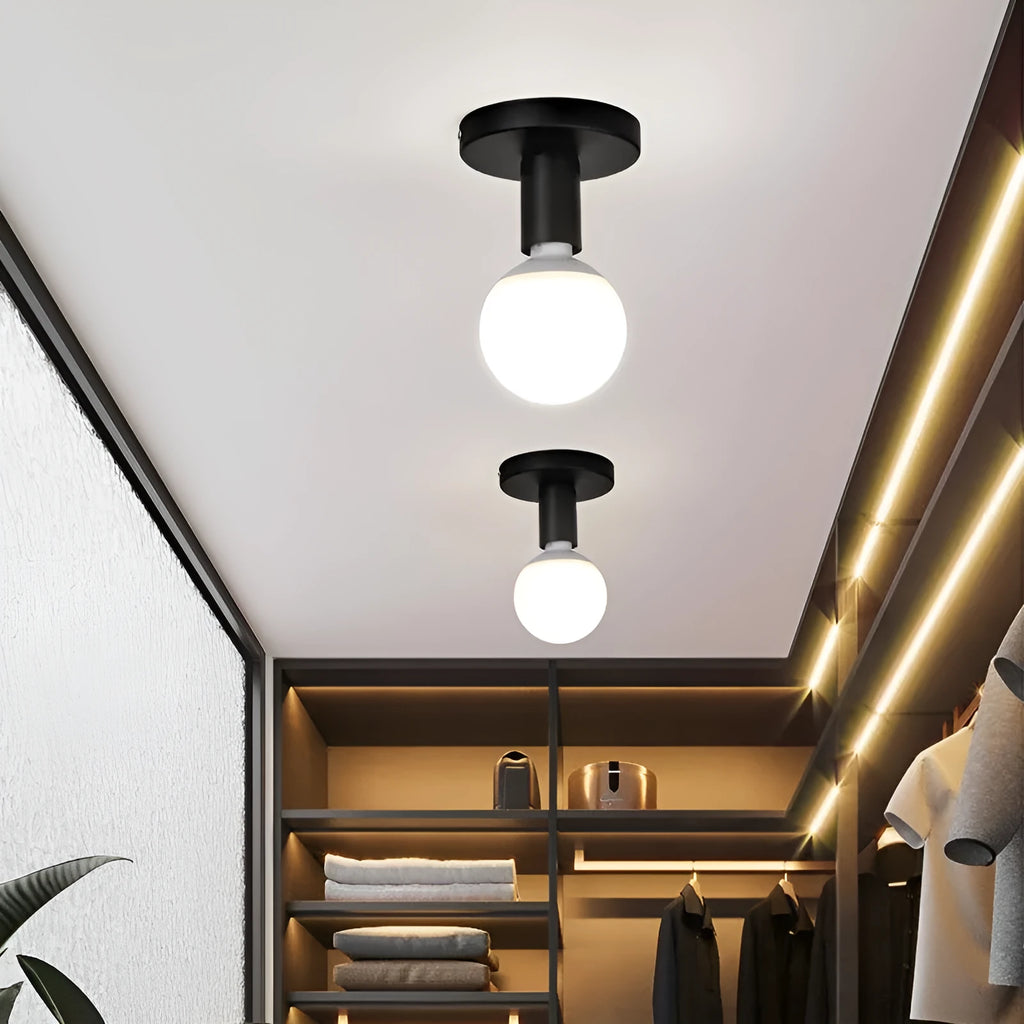 Nordic iron ceiling light in black finish for hallway or corridor use with 220V