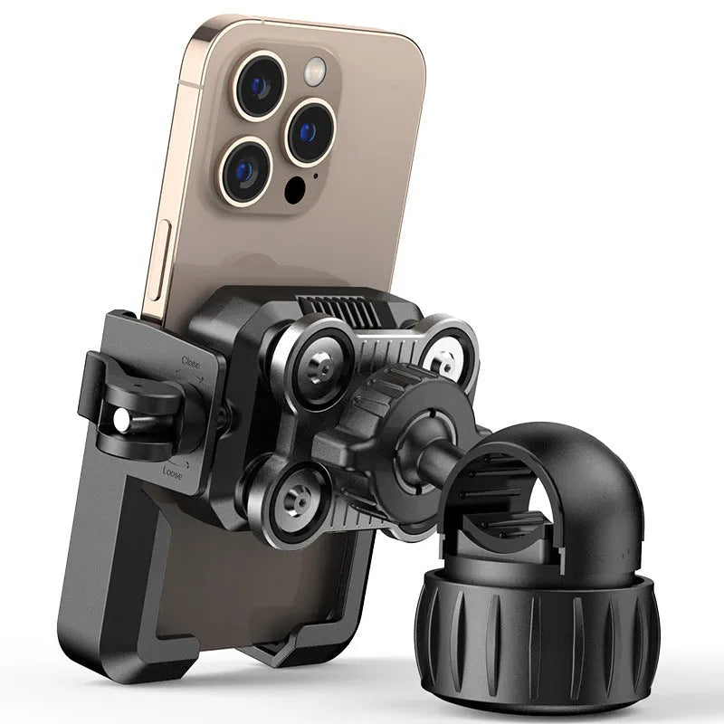 Black aluminum alloy motorcycle phone navigation bracket with shock absorber mount