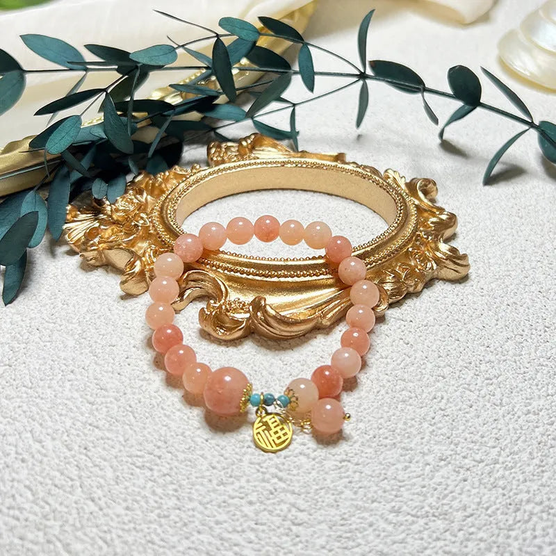 Women's pink alloy natural stone bracelet with simple design