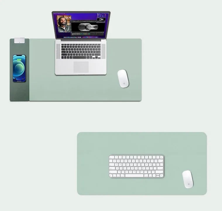 15W fast charging mouse pad with wireless charging desk mat in solid colour, 388x818mm PU leather surface