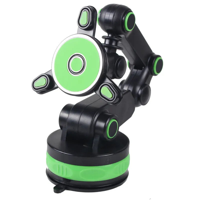 Gravity magnetic car phone holder with suction cup and adjustable arm mounted on dashboard