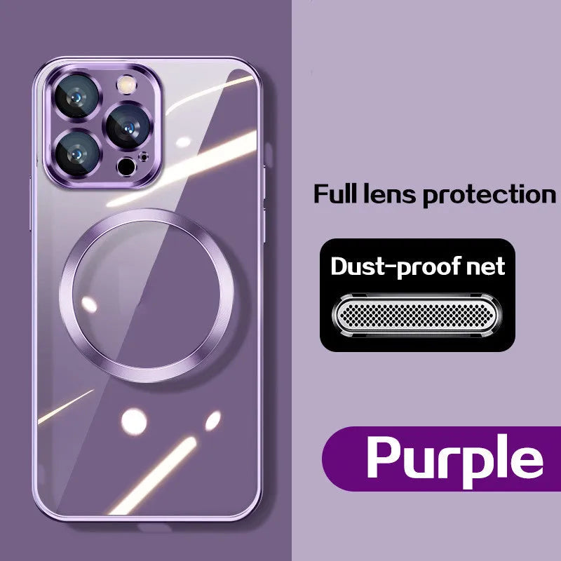 Magnetic wireless charging dust-proof TPU phone case electroplating finish back cover iPhone 14 series dark purple
