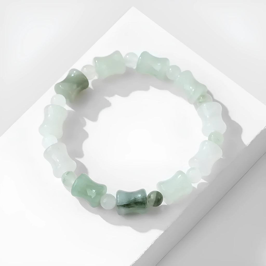 Natural chalcedony and coconut shell beaded bracelet with safety lock clasp on elastic string