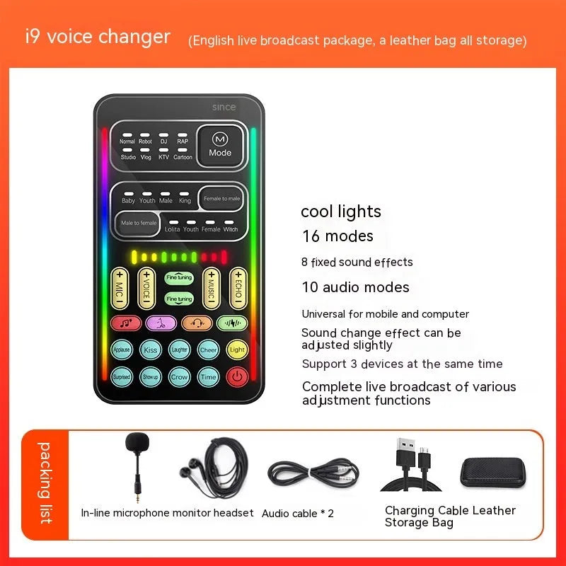 Mini sound card voice changer 106*54*12 mm with 100HZ-20KHZ range and 3-6 hour battery