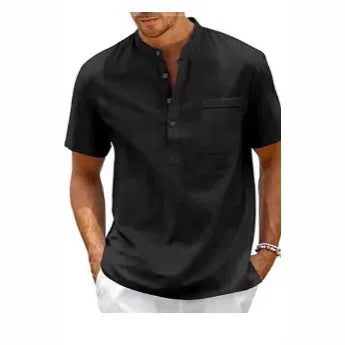 Men's solid colour polo shirt with stand collar and short sleeves in thin summer fabric