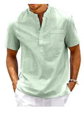 Men's solid colour polo shirt with stand collar and short sleeves in thin summer fabric