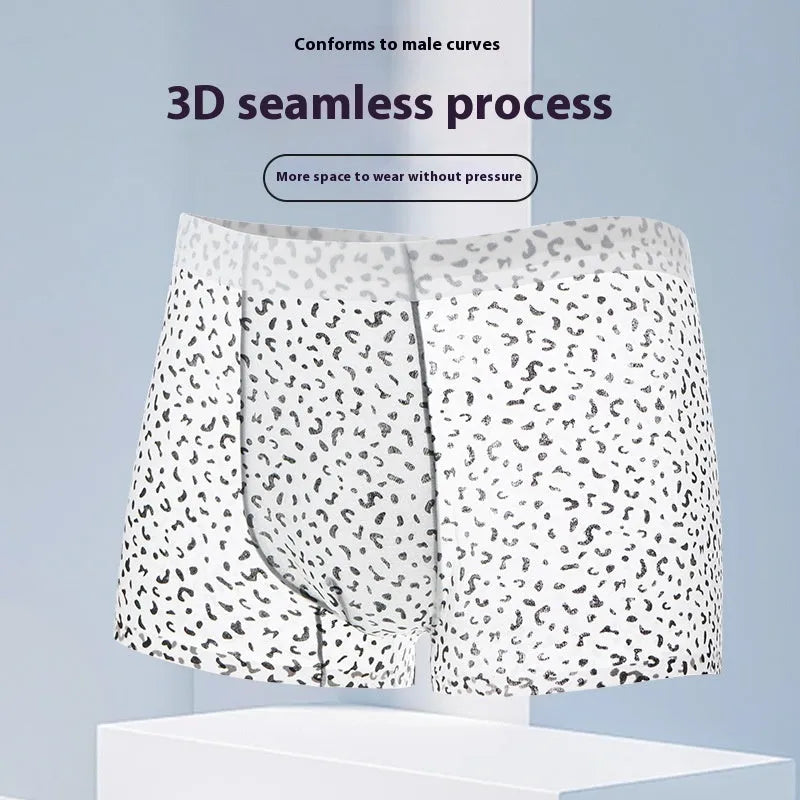 Men's personalised ice silk boxer shorts showing camouflage patterns including black leopard print design