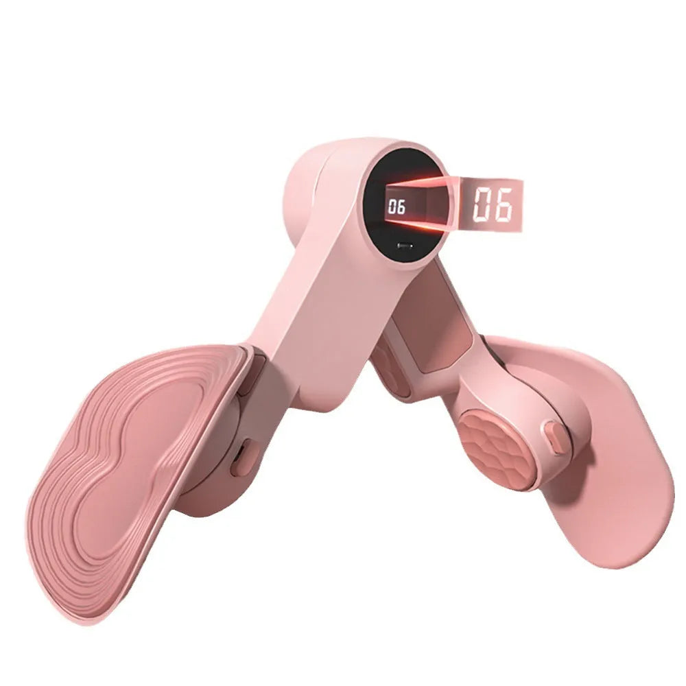 Sky blue pelvic floor muscle trainer with leg clamp design on white background